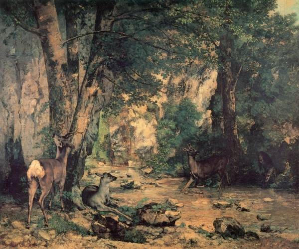 Courbet A Thicket of Deer at the Stream of Plaisir Fountaine